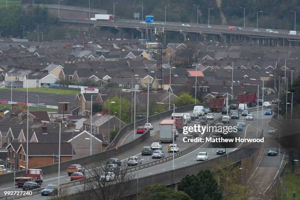 General view of residential area near Tata Steel steelworks on April 21, 2016 in Port Talbot, United Kingdom. Tata and ThyssenKrupp have announced...