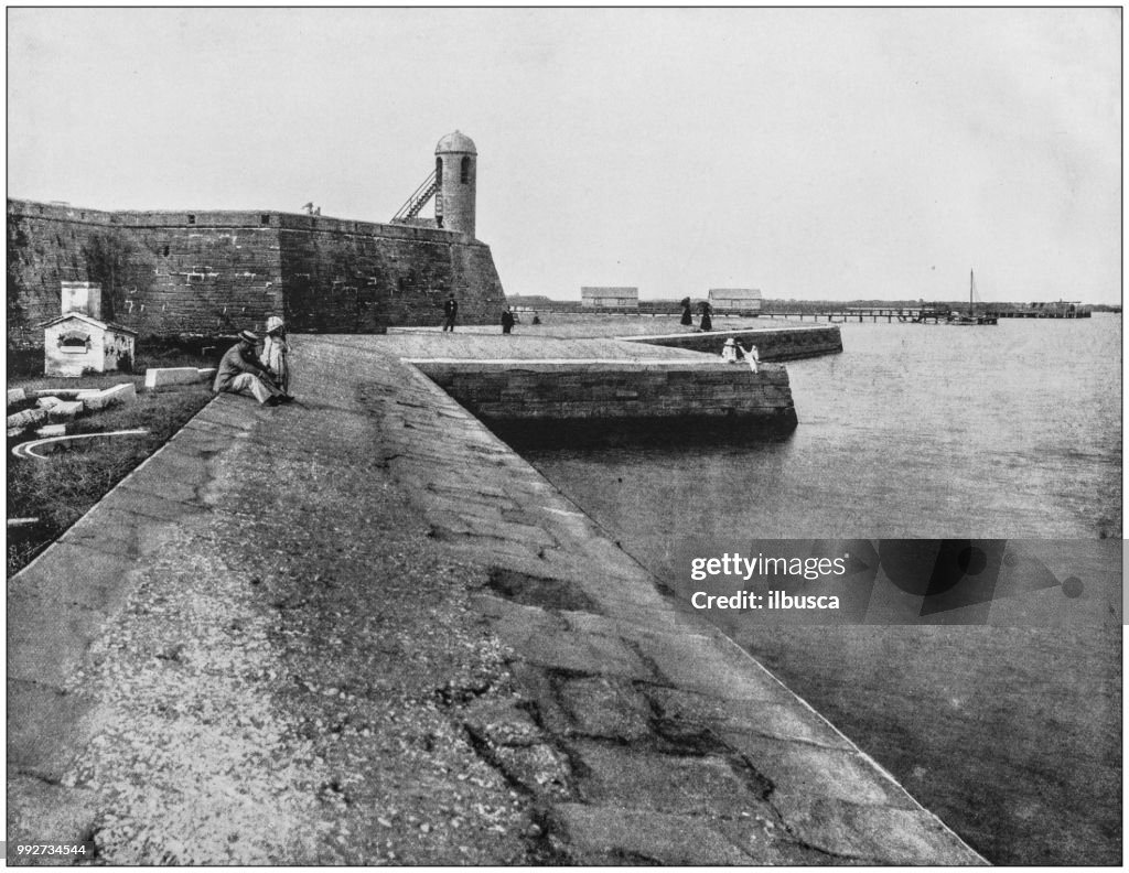 Antique photograph of America's famous landscapes: Old Fort, Sea Wall, St Augustine, Florida