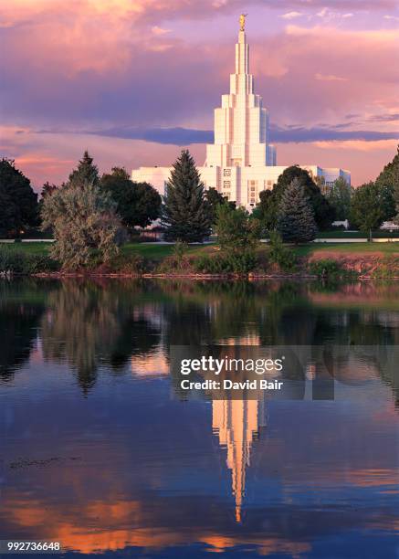 idaho falls temple colorful sunset - idaho falls stock pictures, royalty-free photos & images
