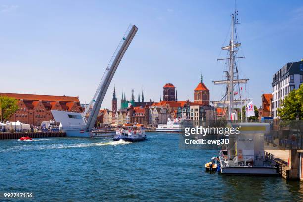 summer view of old town in gdansk, poland - bascule bridge stock pictures, royalty-free photos & images