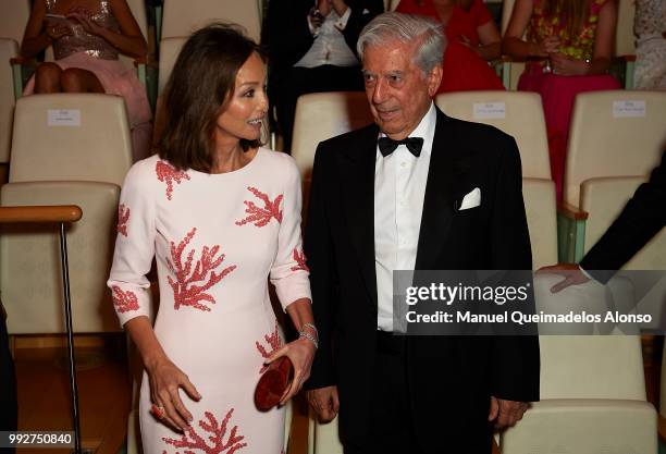 Mario Vargas Llosa and Isabel Preysler attend Arts, Sciences and Sports Telva Awards 2018 at Palau de Les Arts Reina Sofia on July 3, 2018 in...