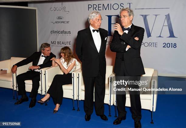 Telva magazine president Antonio Fernandez-Galiano and Mario Vargas Llosa attend Arts, Sciences and Sports Telva Awards 2018 at Palau de Les Arts...