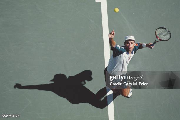 Scott Draper of Australia serves to Michael Stich during their Men's Singles Third round match of the United States Open Tennis Championship on 4...