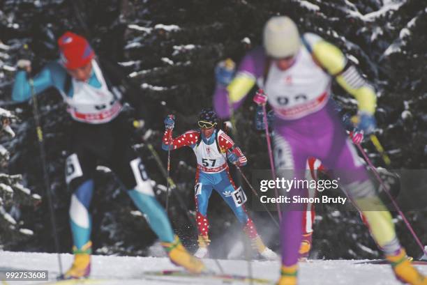 Athanasios Tsakiris of Greece competes in the Men's 20 kilometre individual biathlon competition on 20 February 1992 at the XVI Olympic Winter Games...