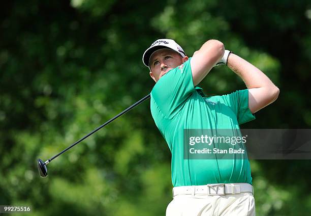 Tyler Aldridge hits from the first tee box during the first round of the BMW Charity Pro-Am at the Thornblade Club held on May 13, 2010 in Greer,...