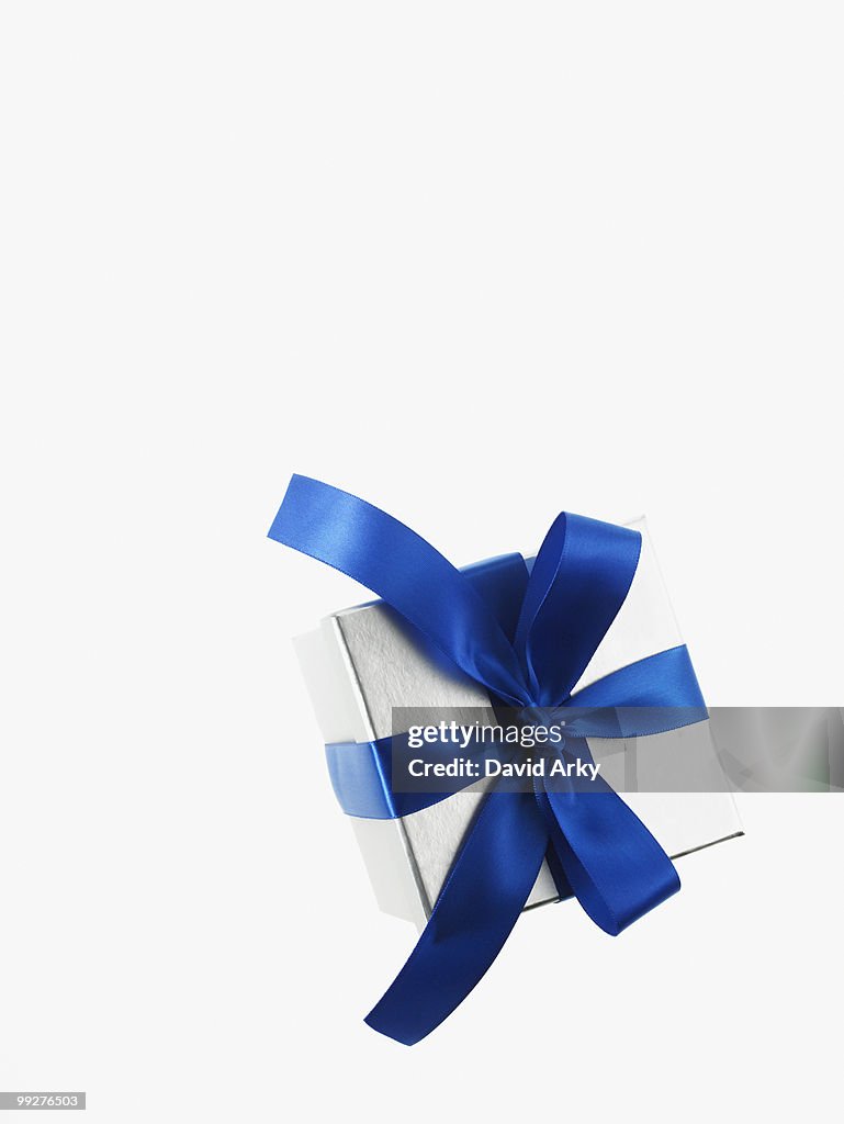 Gift and blue ribbon
