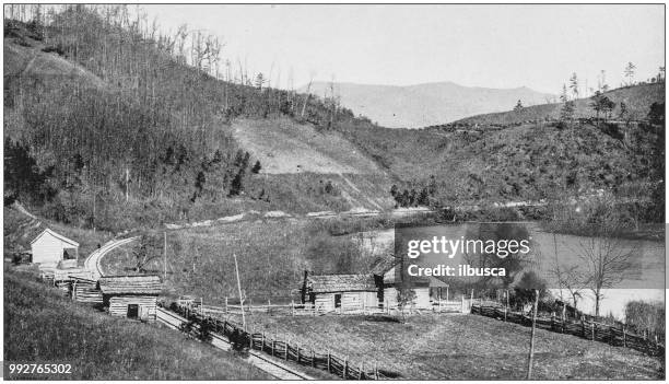 antique photograph of america's famous landscapes: french broad river, smoky mountains - great smoky mountains national stock illustrations