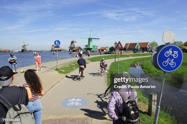 people enjoying at zaanse schans in netherlands - paulo amorim stock pictures, royalty-free photos & images