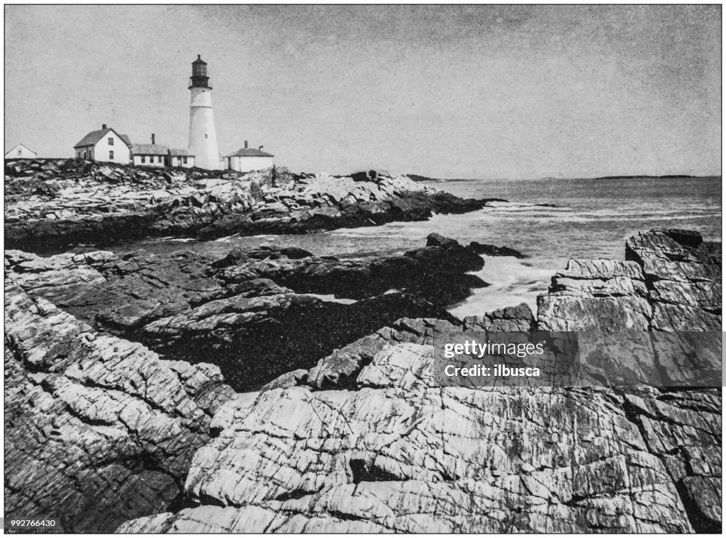 Antikes Foto des berühmten Landschaften Amerikas: Leuchtturm, Portland, Maine
