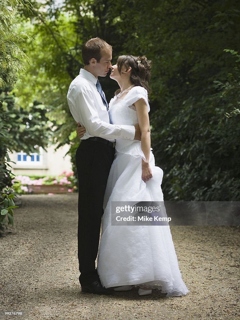 Bride and groom kissing
