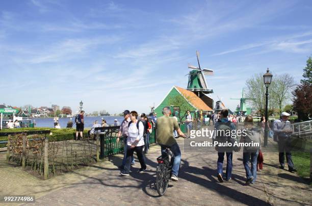 people enjoying at zaanse schans in netherlands - paulo amorim stock pictures, royalty-free photos & images