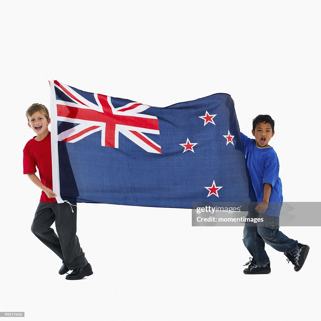 Children carrying flag