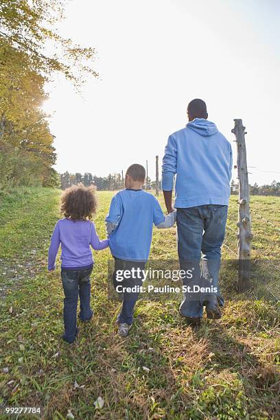 father and children walking - ulster county stock pictures, royalty-free photos & images