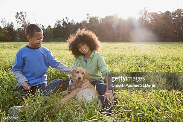 children and dog - new paltz foto e immagini stock