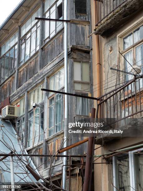 old houses with wooden balconies, georgia - ricordi stock pictures, royalty-free photos & images