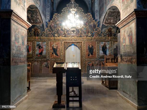 st. nino church interior at bodbe monastery, kakheti, georgia - ricordi stock pictures, royalty-free photos & images