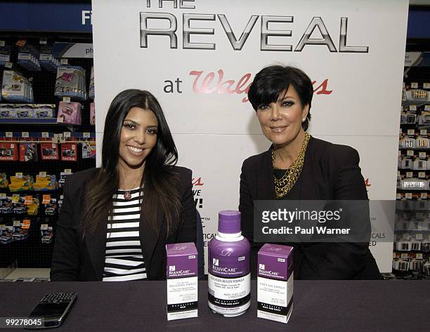 Kris Jenner and Kourtney Kardashian attend the Rejuvicare launch at Walgreens on May 13, 2010 in Lake Bluff, Illinois.