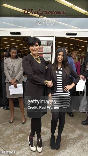 Kris Jenner and Kourtney Kardashian attend the Rejuvicare launch at Walgreens on May 13, 2010 in Lake Bluff, Illinois.