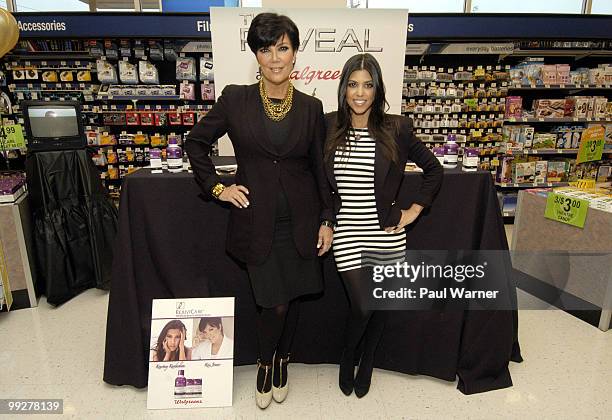 Kris Jenner and Kourtney Kardashian attend the Rejuvicare launch at Walgreens on May 13, 2010 in Lake Bluff, Illinois.