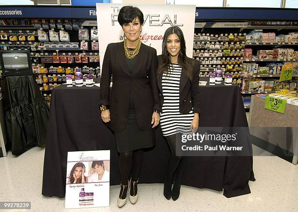 Kris Jenner and Kourtney Kardashian attend the Rejuvicare launch at Walgreens on May 13, 2010 in Lake Bluff, Illinois.