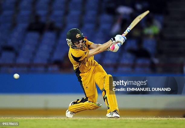 Australian cricketer Alex Blackwell misses to hit the ball to be stumpped out by Indian wicketkeeper Sulakshana Naik during the ICC Women�s World Cup...
