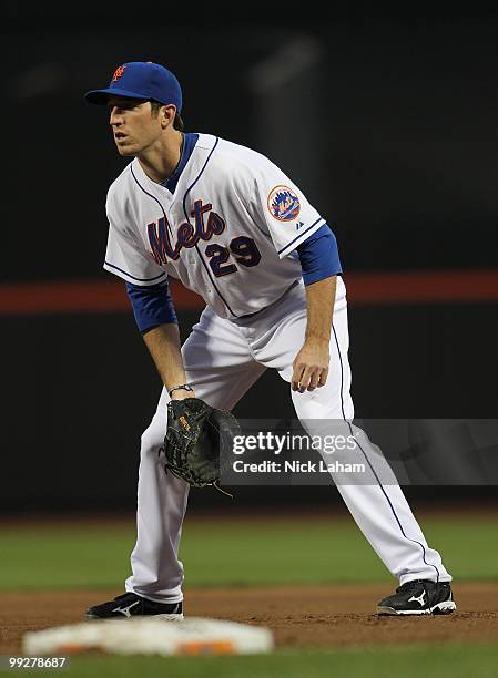 Ike Davis of the New York Mets in the field against the Washington Nationals at Citi Field on May 11, 2010 in the Flushing neighborhood of the Queens...