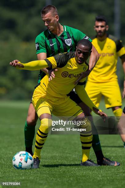 Rene Klingenburg of Preussen Muenster and Denzeil Boadu of Dortmund U23 battle for the ball during the Friendly match between Borussia Dortmund U23...