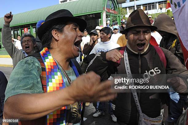 Group of indigenous people demonstrate near the National Assembly headquarters against a proposed water privatization measure that could impact the...