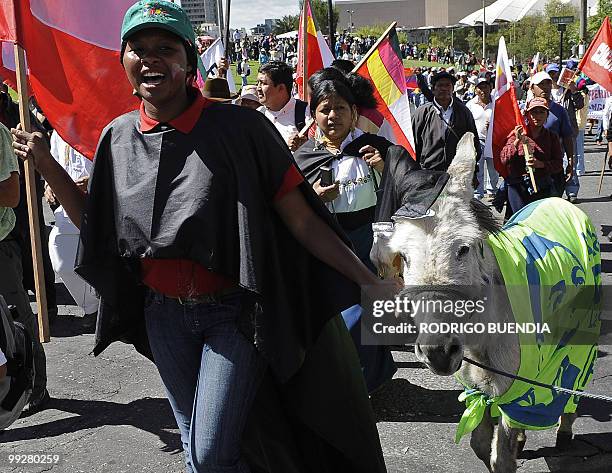 Group of indigenous people demonstrate near the National Assembly headquarters against a proposed water privatization measure that could impact the...