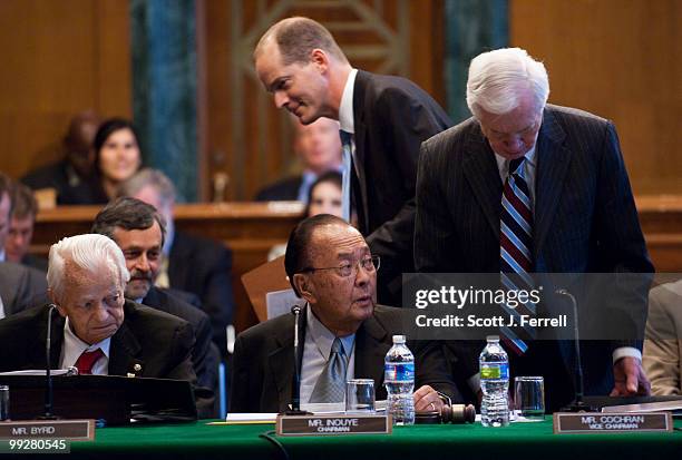 May 13: Sen. Robert C. Byrd, D-W.Va., Chairman Daniel K. Inouye, D-Hawaii, and ranking member Thad Cochran, R-Miss., prepare for the Senate...