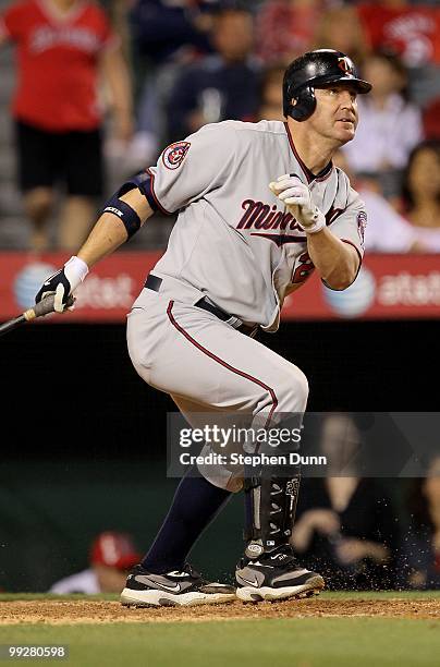 Jim Thome of the Minnesota Twins bats against the Los Angeles Angels of Anaheim on April 8, 2010 at Angel Stadium in Anaheim, California.