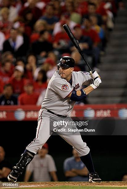 Jim Thome of the Minnesota Twins bats against the Los Angeles Angels of Anaheim on April 8, 2010 at Angel Stadium in Anaheim, California.