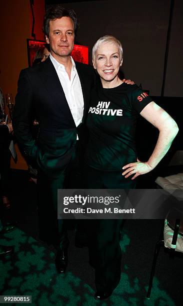 Colin Firth and Annie Lennox attend the Oxfam Curiosity Shop launch at Selfridges on May 13, 2010 in London, England.