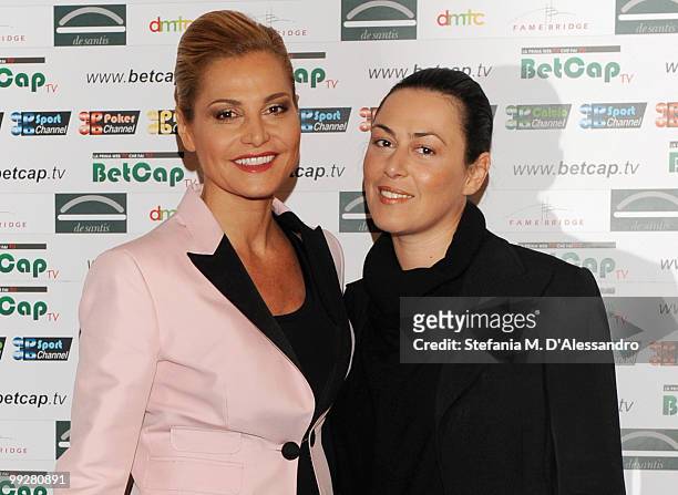 Simona and Sara Ventura attend BETCAP.TV Sport Launch held at Visionnaire Design Gallery on on May 13, 2010 in Milan, Italy.