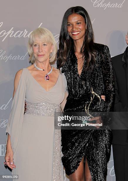 Dame Helen Mirren and model Liya Kebede attend The Chopard Trophy at the Hotel Martinez during the 63rd Annual International Cannes Film Festival on...