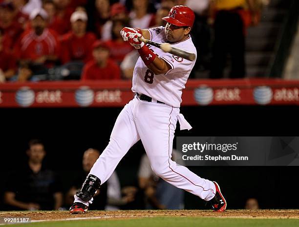 Kendry Morales of the Los Angeles Angels of Anaheim bats against the Minnesota Twins on April 8, 2010 at Angel Stadium in Anaheim, California.