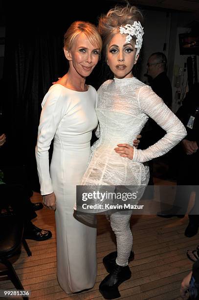 Exclusive* Trudie Styler and Lady Gaga backstage during the Almay concert to celebrate the Rainforest Fund's 21st birthday at Carnegie Hall on May...