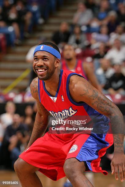 Bobby Brown of the Los Angeles Clippers looks on with a smile during the game against the Sacramento Kings at Arco Arena on April 8, 2010 in...