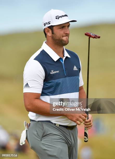 Donegal , Ireland - 6 July 2018; Jon Rahm of Spain reacts after missing a putt on the 9th green during Day Two of the Dubai Duty Free Irish Open Golf...