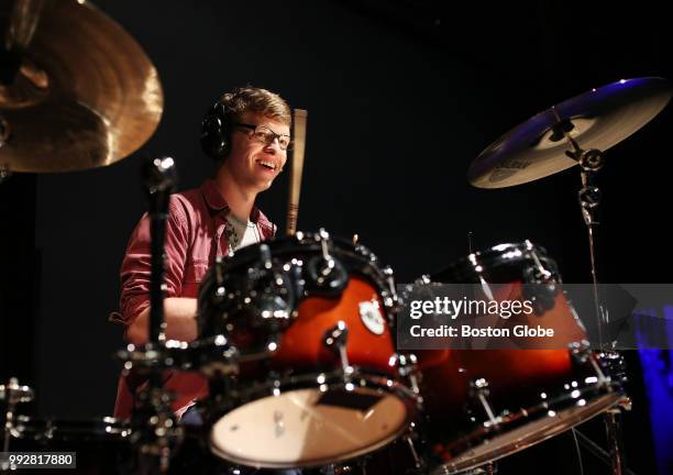 Tyler Pedersen practices a set during the final rehearsal before the Blue Man Group's Drum-Off, an annual competition among serious drummers for a...