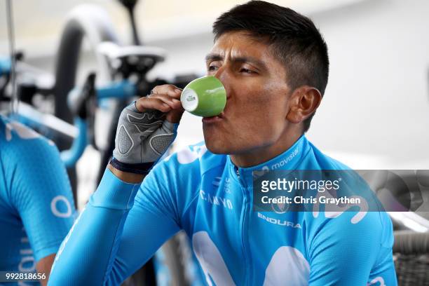 Nairo Quintana of Colombia and Movistar Team / Team stopped for a coffee in Chemiliie City / during the 105th Tour de France 2018, Training / TDF /...