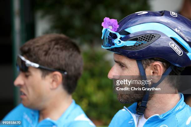 Alejandro Valverde of Spain and Movistar Team / Mikel Landa of Spain and Movistar Team / Team stopped for a coffee in Chemiliie City / during the...