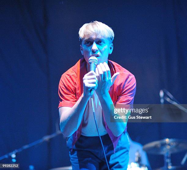 Jonathan Pierce of The Drums supports Florence and the Machine at Hammersmith Apollo on May 13, 2010 in London, England.