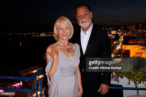 Helen Mirren and Taylor Hackford attend the Chopard Trophy party at the Hotel Martinez during the 63rd Annual Cannes Film Festival on May 13, 2010 in...