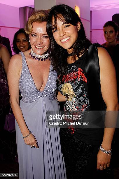 Caroline Gruosi Scheufele and Michelle Rodriguez attend the Chopard Trophy party at the Hotel Martinez during the 63rd Annual Cannes Film Festival on...