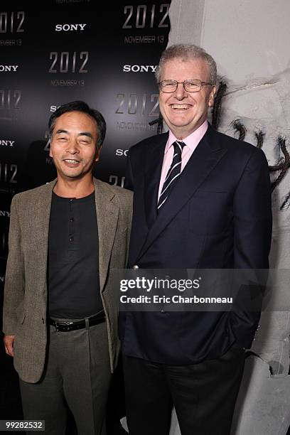 Sony's Hiroshi Yoshioka and Sony's Sir. Howard Stringer at Columbia Pictures Premiere of "2012" at Regal Cinemas LA Live on November 03, 2009 in Los...