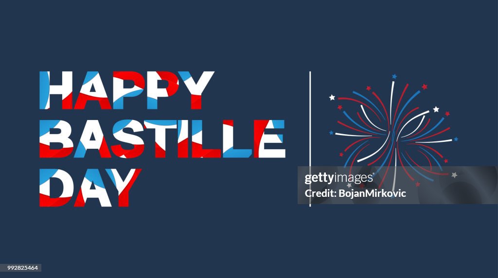 Heureuse fête lettrage de bannière dans la couleur du drapeau Français. Illustration vectorielle.