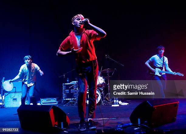 Jonathan Pierce of The Drums performs at the Hammersmith Apollo on May 13, 2010 in London, England.