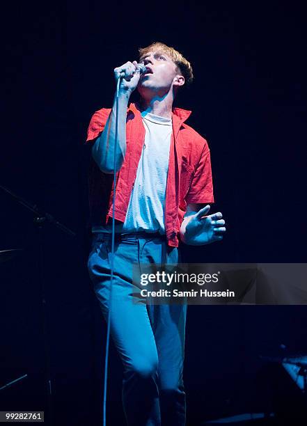 Jonathan Pierce of The Drums performs at the Hammersmith Apollo on May 13, 2010 in London, England.