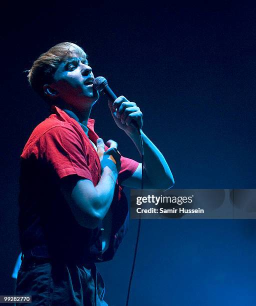 Jonathan Pierce of The Drums performs at the Hammersmith Apollo on May 13, 2010 in London, England.